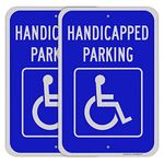 Handicap Parking Sign, 2 Pack Handicapped Parking with Picture of Wheelchair, 18"x 12" Heavy Duty Aluminum Metal, Honeycomb-like Surface, Engineer Grade Reflective, Rust Free, Waterproof