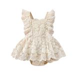 imKutie Baby Girl Romper, Infant Lace Embroidery Ruffle Boho Princess Tulle Dress Half 1st 2nd Birthday Cake Smash Outfits Photoshoot Clothes 0-24 Months Apricot