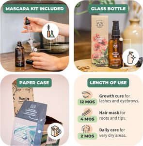 BIONOBLE Organic Castor Oil 50ml – Cold Pressed, Hexane Free, Mascara Kit for Eyelashes, Hair, Brows, Skin