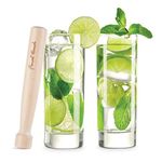 Final Touch Premium Mojito Set - Includes 2 Tom Collins Glasses & Wooden Muddler - 10oz Slim Highball Glasses with Thick Base - Complete Cocktail Kit for Perfect Mojitos (FTA1835)