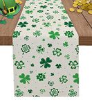 Lucky Clover Shamrocks Table Runner, St. Patrick's Day Holiday Table Runners for Dining Table Decor, Kitchen Decor Burlap Table Runners 72 Inches Long St Patricks Day Decorations Dresser Scarf18x72in