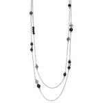 BULINLIN Layered Silver Long Necklace for Women Natural Stones Beaded Pearl Necklace Costume Silver Jewellry Mothers Day Gifts for Her(Black)