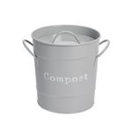 Harbour Housewares 1x Grey Indoor Kitchen Compost Bin - Vintage Style Steel Storage Food Waste Bucket - Removable Bin Liner Inner