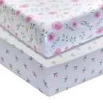 EVERYDAY KIDS 2 Pack Fitted Girls Crib Sheet, 100% Soft Breathable Microfiber Baby Sheet, Fits Standard Size Crib Mattress 28in x 52in, White and Pink Nursery Sheets with Flowers, Roses and Rosebuds