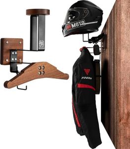 OneTigris Motorcycle Helmet Holder Wall Mount, Tactical Gear Holder with Helmet Stand and Plate Carrier Hanger, Solid Wood Wall Rack Organizer & Display for Police, Football, Cycling Gear