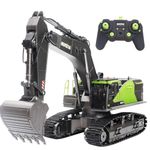 HUI NA 1592 Rc Hydraulic Excavators For Adults Metal 1:14 Scale Professional Digger Construction Vehicle Remote Control Toy Lights And Sounds, Multicolor
