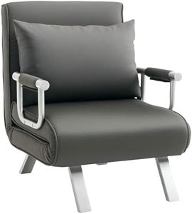 HOMCOM Single Chair Bed, Click Clack Convertible Bed Settee, Modern Faux Suede Upholstered Lounge Couch with Pillow for Living Room, Guest Room, Grey