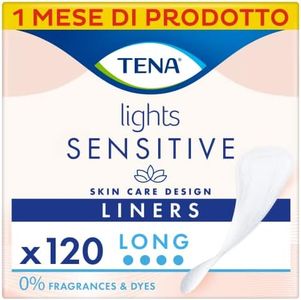 TENA Lights Sensitive - Proteggi-slip lungo, Pacco Scorta Mensile - Proteggi-slip per piccole perdite femminili, discreti e confortevoli, 6 confezioni x 20 pezzi
