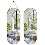 Leyden Wall Full Length Mirror 48''x16'', Black Oval Full Length Mirror with Aluminum Frame Leather Straps Hanging on The Door, Wall Mounted Full Length Mirror Home Decoration for Bedroom,Living Room