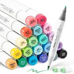 Ohuhu Alcohol Markers Brush Tip,Double Tipped Alcohol Based Art Marker Set for Artist Sketching Adult Coloring Illustration-24 Basic Colors w/ 1 Colorless Blender-Brush & Fine-Honolulu B,Multicolor