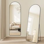 SONGMICS Full Length Mirror, Arched Full Body Floor Mirror with Stand, Aluminium Alloy Frame, Tempered Glass, for Bedroom, Living Room, Cloakroom, Rounded Corner, 160 x 50 cm, Matte Black LFM051BD01