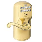 Schlage FE595 PLY 505 FLA Plymouth Keypad Entry with Flex-Lock and Flair Style Levers, Bright Brass