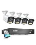 ZOSI 4K PoE CCTV Camera System with True Color Night Vision, 8CH 4K NVR and 4pcs 5MP 3K Aurora Lux C186A Outdoor PoE Cameras, AI Human Vehicle Detection, Smart Warm Light, 2-Way Audio