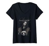 Womens Aaliyah Black & White Tonal Autograph R&B Hip Hop Music Fan V-Neck T-Shirt