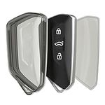 kwmobile Car Key Case Compatible with VW Golf 8 3 Button Car Key Cover - Car Fob Case - Soft TPU Shell - Black/Transparent