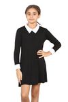 Grunge Wear® Kids Girls Collar Swing Dress Peter Pan Long Sleeves Flared Skater Dresses - Kids Gothic School Girl Uniform Top (Black, 7-8 Years)