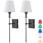 Wall Light Battery Operated Sconce Set Of 2，not Hardwired Fixture,Battery Powered Wall Sconce With Remote Dimmable Light Bulb,Easy To Install Not Wires,for Bedroom, Lounge, Farmhouse (Battery Sconce Black)