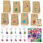 JWTRSVTY 74Pcs Party Gifts Birthday Kids Monster Themed Party Gifts Monster Party Favors with Stickers Keychain Bags for Kids, for Boys Girls Guest Gifts