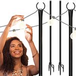 Holiday Styling String Light Pole - Outdoor Metal Poles with Hooks for Hanging String Lights - Garden, Backyard, Patio Lighting Stand for Parties, Wedding