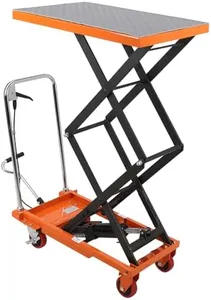 Hydraulic Lift Table Car770lbs, Lift Table Capacity 59"Lifting Height, Double Scissor with 4 Wheels and Non-Slip Pad Thickness 3mm for Material Handling and Transportation 770lbs