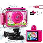 GKTZ Kids Camera, 1080P HD Digital Kids Waterproof Camera, Children Underwater Sport Outside Camera with SD Card 32GB, Kids Birthday Gift for 3 4 5 6 7 8 9 10 11 12 Years Old Girls