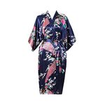 Max Hsuan Ladies Plus Loose Satin Kimono Robe Dressing Gown Wedding Bridesmaid Sleepwear Bathrobe UK Size 8-24 Navy Blue