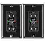 2 Pack - POWAWINI GFCI Outlet 20 Amp, UL Listed, Self-Test, Tamper-Resistant, Weather Resistant Receptacle Indoor or Outdoor Use, LED Indicator with Decor Wall Plates and Screws (Black)