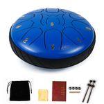 Essenza 11 Notes 6 Inch Blue Alloy Steel Tongue Drum - Perfect Percussion Musical Instrument for Kids and Adults - Handpan Drum for Meditation, Yoga - Includes Mallets, Finger Picks & Travel Bag