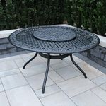 Ornate Outdoor Mesh Aluminum 59-in Black Large Round Patio Dining Table with Lazy Susan