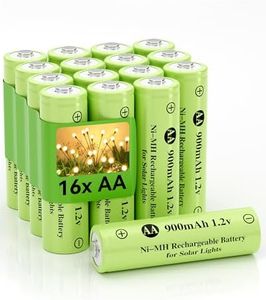 Howardly Ni-MH AA 1.2v 900mAh Rechargeable Batteries, Double A 900mAh 1.2V Rechargeable Battery Pre-Charged, High Capacity for Outdoor Solar Lights, Lawn Lamps, String Light (AA-900mAh-16pack