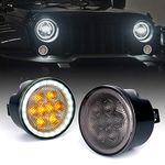 Xprite Smoked Lens LED Amber Turn Signal Light with Halo DRL for 2007-2018 Jeep Wrangler JK JKU