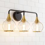 HAHZT Black and Gold Bathroom Vanity Light 3-Lights Bathroom Light Fixtures Over Mirror with Clear Glass Shade 22.4 inch Wall Sconce Lighting Bath(Exclude E26 Bulb)…