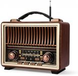 Retro Radio Bluetooth Speaker with Stereo Sound, AM FM Radio Portable with Loud Volume, Rechargeable Speaker (Gold)