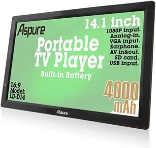 14 Inch Portable Digital DVB-T2 TFT HD Screen Freeview LED TV for Car,Caravan,Camping,Outdoor,Kitchen.Built-in 4000mAh Battery Television/Monitor with Multimedia Player FM function USB card ASPURE
