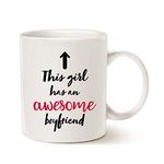 Funny Girlfriend Coffee Mug Christmas Gifts, This Girl Has an Awesome Boyfriend Best Valentines Day Gifts for Girlfriend Women, Unique Present Ideas for Her Cup White, 11 Oz