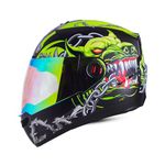 Steelbird Sba-1 Angry Dog Isi Certified Full Face Graphic Helmet For Men And Women (Large 600 Mm, Glossy Black Neon With Night Vision Rainbow Visor) - Cycling