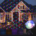 EAMBRITE Multi LED Activated Party Lights with Remote and Base for Wedding Show Club Pub Multi Function Rotating Falling Snow Projector for Xmas Moving Points Landscape Lights for Home Yard Garden