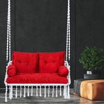 Patiofy Premium White Double Seater Hanging Swing/ 2 Seater Swing for Balcony/Double Seater Swing Chair/Swing for Adults for Home for 2 People/Jhula with Red Full Body Sitting Cushion & Hanging Kit