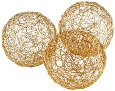Modern Day Accents 3377 Guita Gold Wire Spheres Set of 3, Decorative Balls, Orb Ball, Shelf Decor, Table Decor, Dough Bowl Filler Decor, Home, Office, Kitchen, Living Room, Room Decor Aesthetic, 3" D