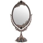 SUMTree Makeup Mirror Vintage Mirror Oval Double Sided Rotatable Dressing Mirror Desktop Vanity Decorative Standing Tabletop (Large,Red Bronze)