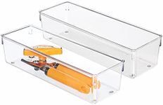 InterDesign Linus Kitchen Drawer Organizer for Silverware, Spatulas, Gadgets - Set of 2, 4" x 12" x 3", Clear