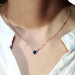 TseenYi Blue Crystal Heart Necklace Love Heart Pendant Choker Necklace Blue Heart Gem Necklace Small Love Neckalce Minimalist Gold Chain Necklace Chain Jewelry for Women and Girls Gifts