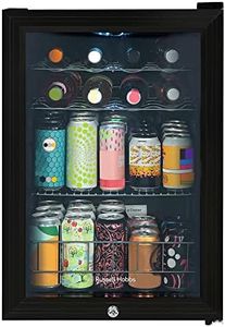 Russell Hobbs Mini Fridge 20 Bottle/62L Lockable Freestanding Black Table Top Mini Beer & Wine Fridge, LED Light & Lock and Key with Glass Door RHGWC4B-LCK