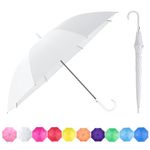 RUMBRELLA White UV Stick Umbrella Auto Open UPF 50+ with J Hook Handle 50IN