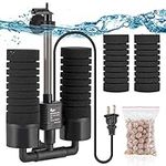 AQQA Aquarium Electric Power Sponge Filter,3W/5W Silence Submersible Foam Filter,Sponges Bio Ceramic Media Balls Double Filter for Saltwater Freshwater Fish Tank (M（5W for 15-55 Gallon)