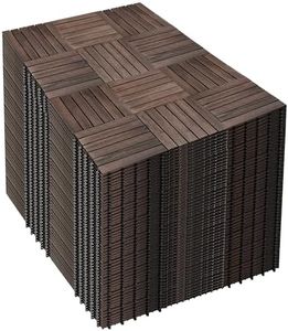 PrimeZone 432 PCS Solid Acacia Wood Interlocking Patio Deck Tiles - 12" x 12" Outdoor Waterproof Flooring Decor for Balcony, Backyard, Garden & Poolside, All Weather Use, Dark Brown
