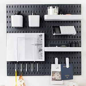 RIVTUN Pegboard Combination Kit for Wall Organizer, Wall Mounted Peg Board Kits for Kitchen, Bedroom, Office, &Bathroom, 4 Pieces Black Pegboards and 14 Accessories, 22" x 22"