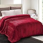 Whale Flotilla Flannel Fleece King Size Blanket for Bed, Soft Fluffy Velvet Bedspread Coverlet with Decorative Chevron Pattern for All Season, Warm and Lightweight, 90x104 Inch, Red