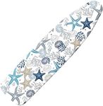 Extra Thick Ironing Board Cover and Pad, Coral Starfish Coastal 15x54 Ironing Board Cover, Resist Scorching and Staining,Elastic Edges,Nautical Blue Conch Ocean Theme