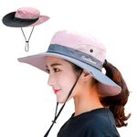 WITERY Women Sun Hat UV Protection Windproof Summer Bucket Hat Foldable Wide Brim for Travel Hiking Fishing Beach Pink